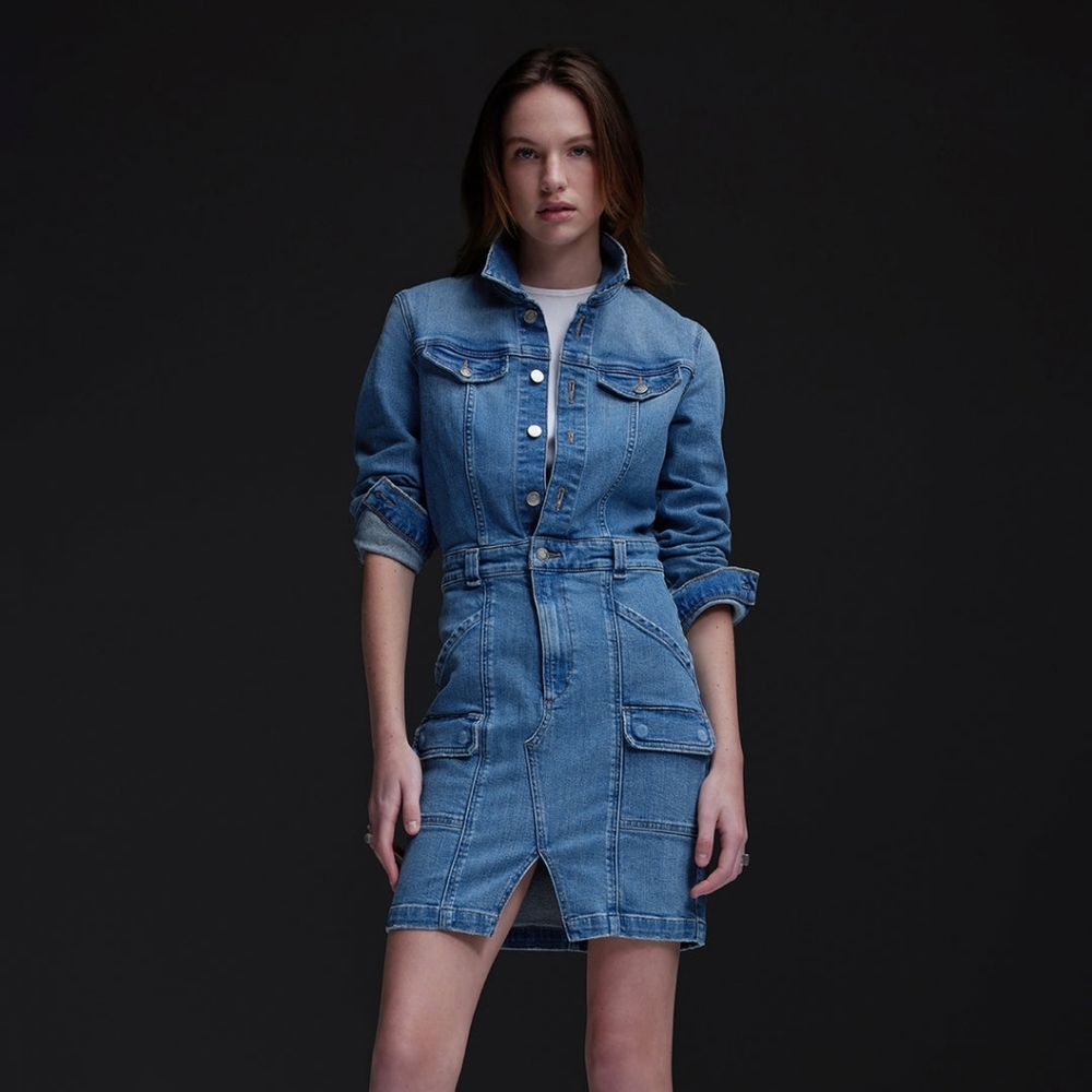 Hudson Jeans Blue Denim Reconstructed Cargo Dress Size M NEW